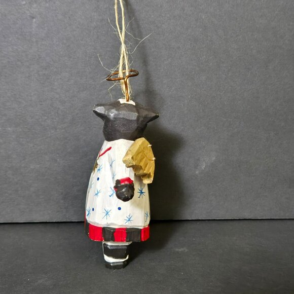 Vintage Wooden Wood Folk Art Primitive Cow Angel Christmas Ornament Black White - Picture 4 of 10